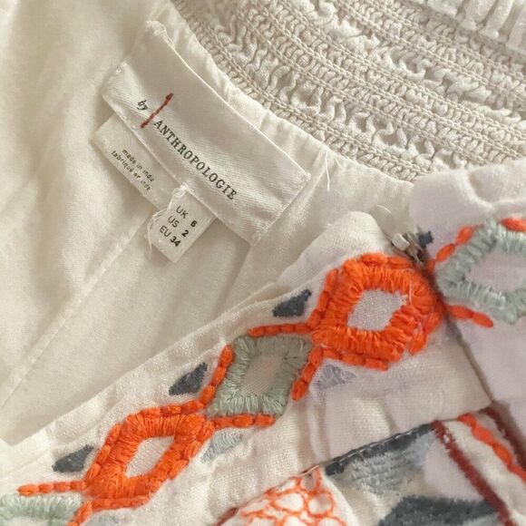 Anthropologie Ivory Islander Embroidered Straight Leg Cropped Pants 2 Boho Beach - Picture 7 of 10